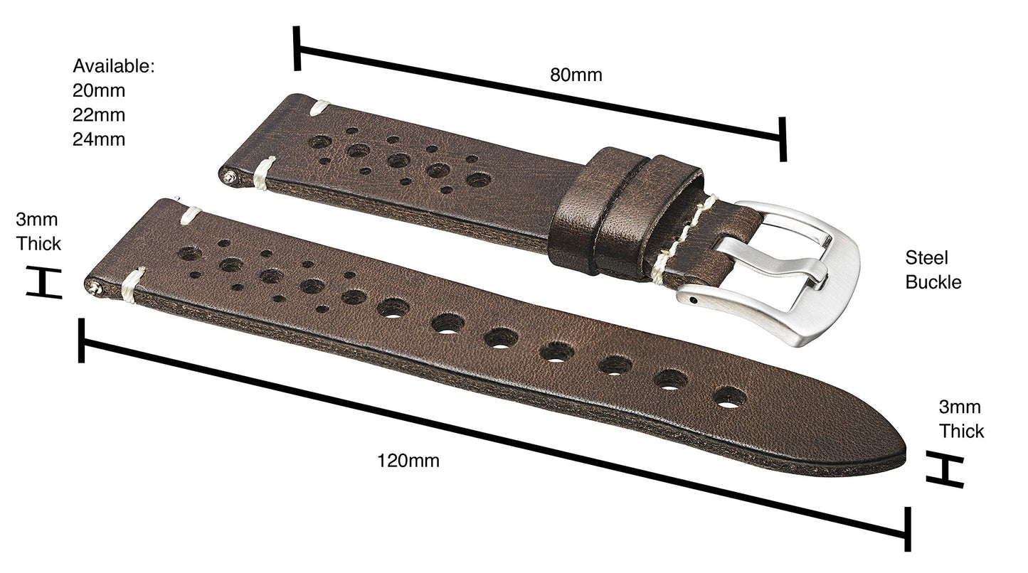 ALPINE Genuine Vintage Leather 20mm Watch Band - Replacement Watch Bands for Women & Men - Watch Strap with Quick Release Stainless Steel buckle - Compatible with Regular & Smart Watch Bands - Brown