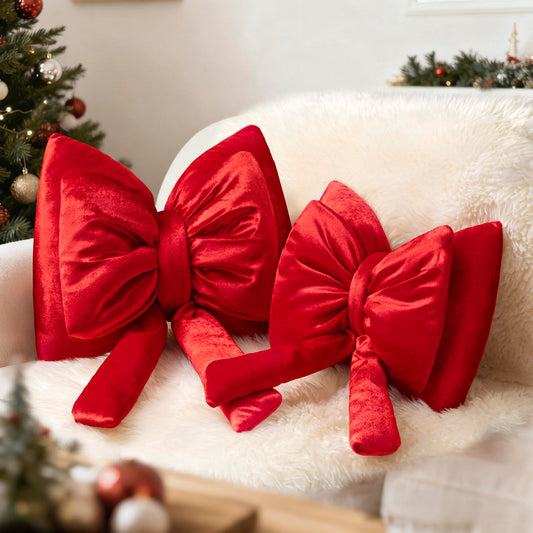 AELS Bow Pillow Decorative Throw Pillow Set of 2, Shining Velvet Cute Pillow Cute Pillow for Valentine's Day, Wedding, Christmas, Living Room, Bedroom, Nursery Decor, Red