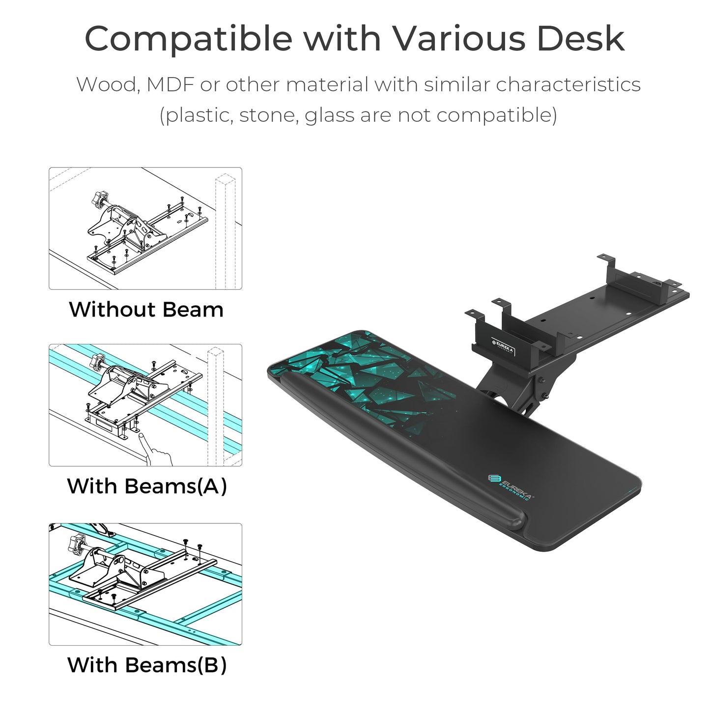 EUREKA ERGONOMIC Height Adjustable Mouse & Keyboard Tray Under Desk, 28x10'' Large Slide Out Swivel Tilt Computer Keyboard Drawer with Mouse Pad for Gaming Home Office Desk, Dual Mount