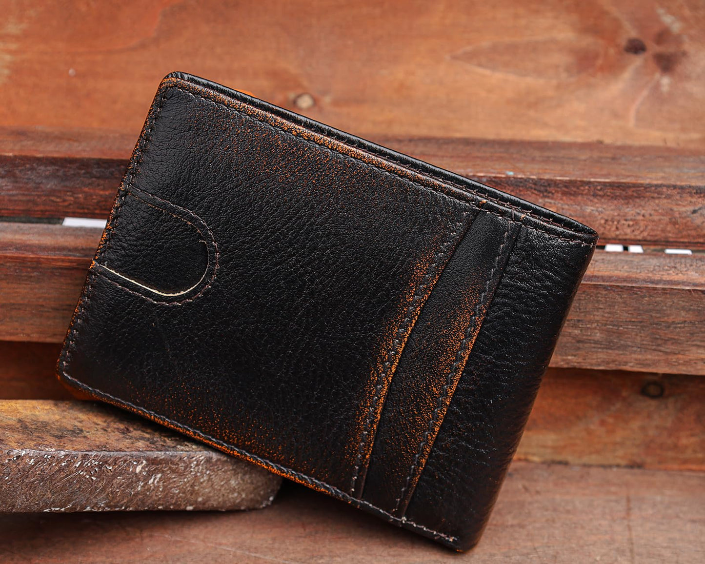 DK86 Wallet for Men Slim Rfid Bifold Genuine Leather 2 ID Window With Gift Box (black brown with US flag)
