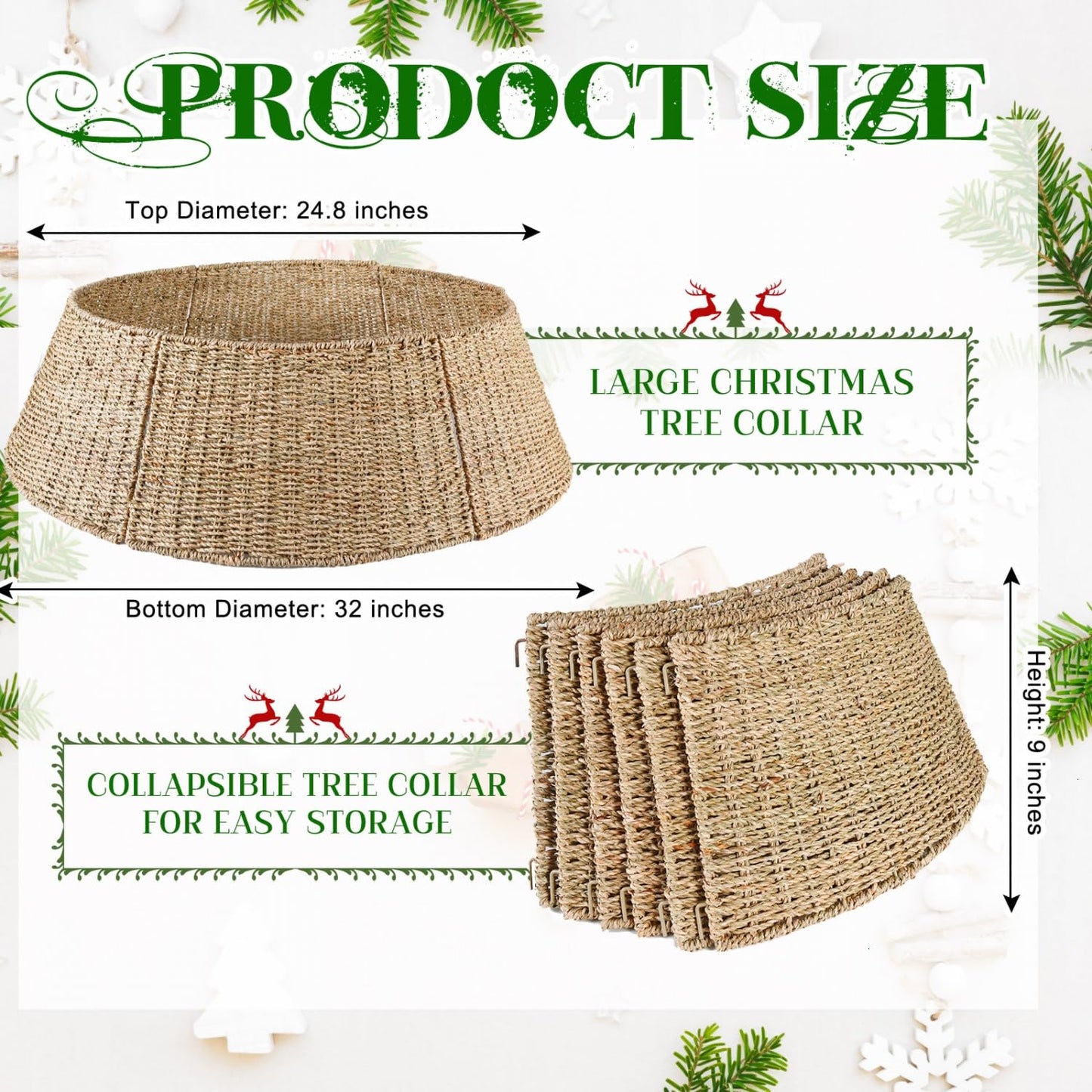Rocinha 32 in Extra Large Rattan Christmas Tree Collar Basket - Rustic Handcrafted Christmas Tree Stand Cover Woven Tree Skirt Collar Christmas Tree Decoration Farmhouse Indoor Decorations for Home