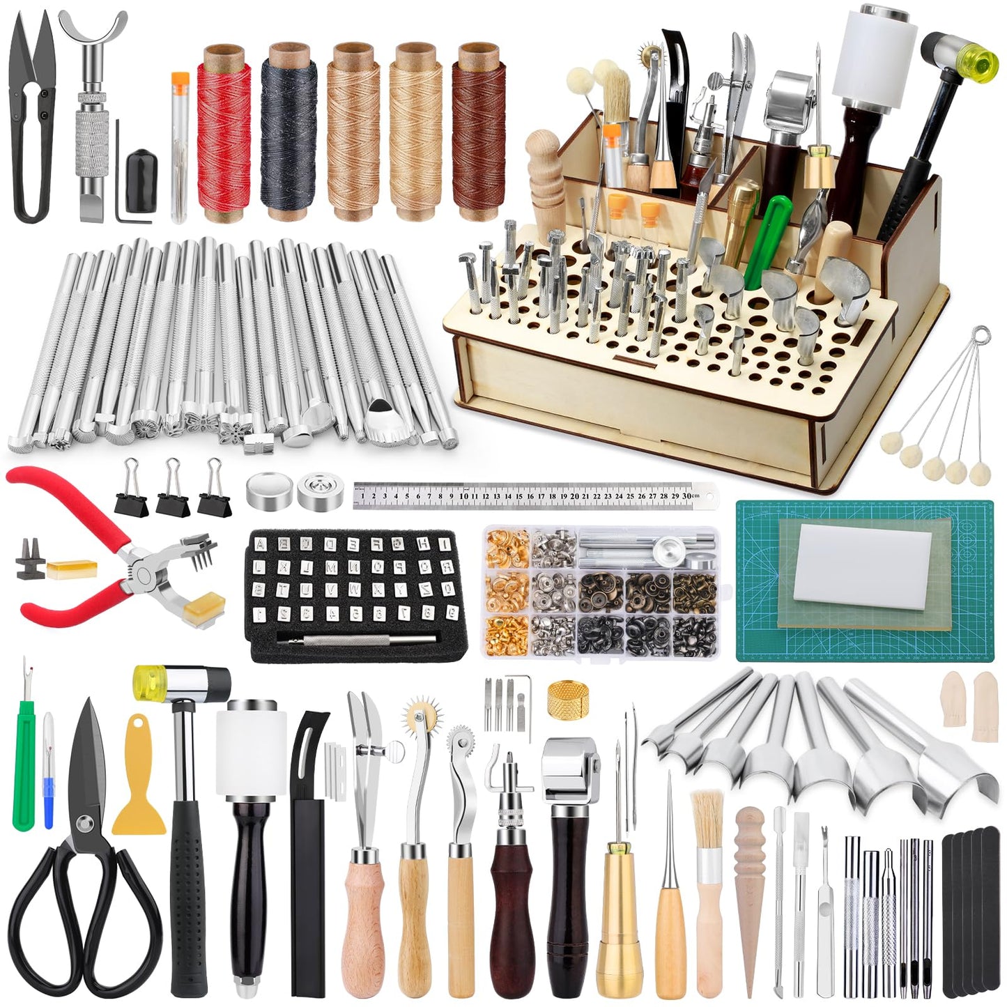 447 Pcs Leather Working Tools, Leather Working Kit for Cutting Punching Stamping Stitching with Instruction & Storage Case, for Saddle Making, DIY Projects