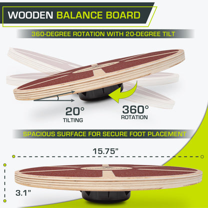 ProsourceFit Wooden Balance Board Non-Slip Wobble Core Trainer 15.75in (39.5cm) Diameter with 360 Rotation for Stability Training, Full Body Exercises, Physical Therapy, Purple