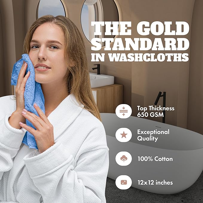 White Classic Wealuxe Light Blue Washcloths 24 Pack