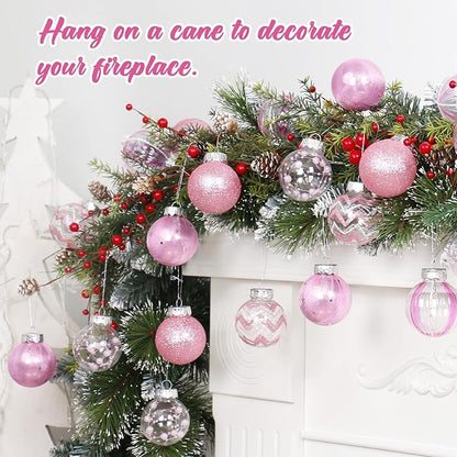 SY Super Bang 30PCS Pink Christmas Ornaments Set, 60MM/2.36" Clear Plastic Shatterproof Ball Ornaments for Christmas Tree Hanging Decorations, for Home Holiday Party Xmas Decor.