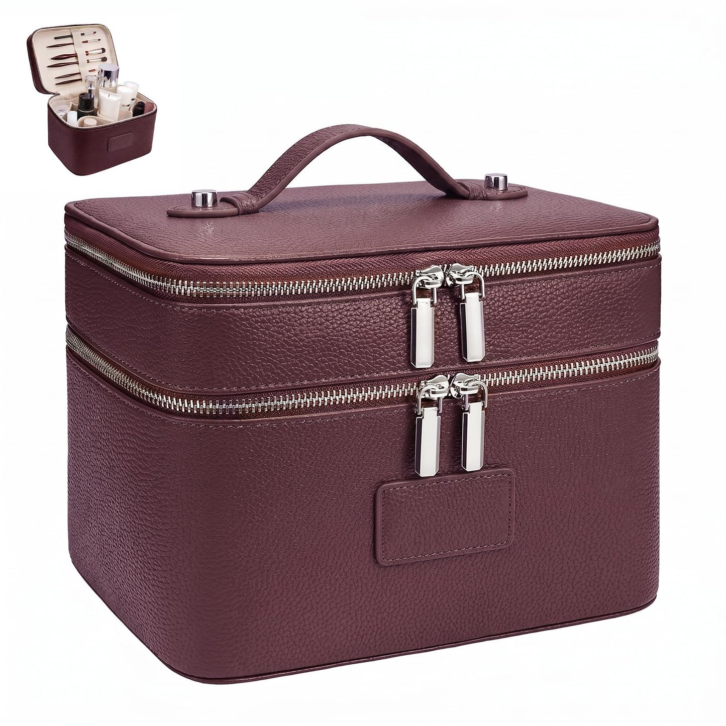 idoltimes Makeup Case, Large Capacity Leather Makeup Bag for Women,Large Capacity Waterproof Double Leather Cosmetic Case,Removable Compartment Travel Organizer