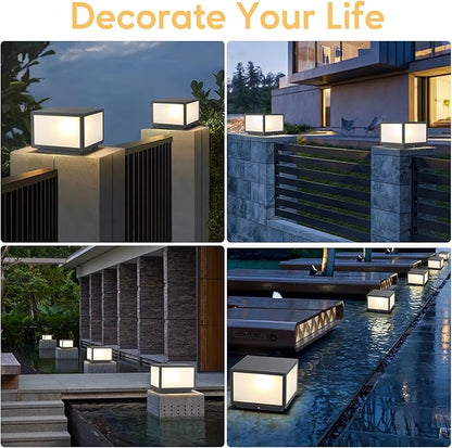 Outdoor Modern Post Light, Pillar Lights LED Fence Deck Cap Light Wired High Voltage,Outdoor Column Lights for Flat Surface Patio Garden Decoration with IP65 Waterproof E26 Bulb 10"x10"