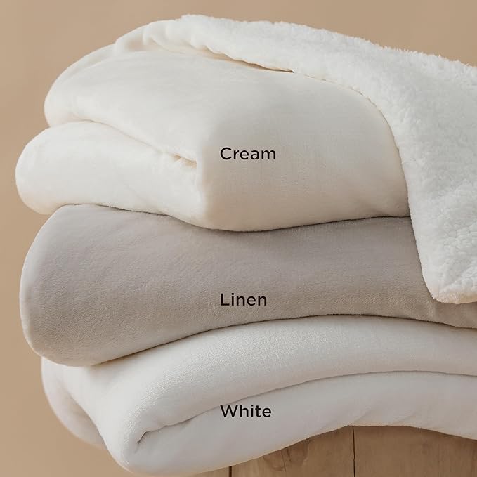 Bedsure GentleSoft Sherpa Fleece Throw Blanket for Couch - Thick and Warm, Soft Fuzzy Plush Throw Blanket for Winter, Linen, 50x60 Inches