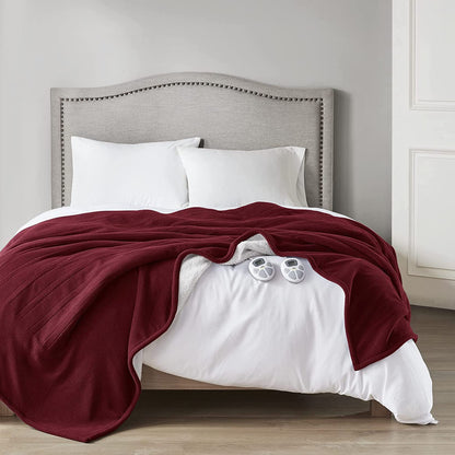 Serta Heated Blanket - Reversible Fleece to Sherpa Electric Blanket, Fast Heating, Auto Shut Off Timer, Multi Heat Setting, ETL Certified, Machine Washable, Grey Full 84"x 77"