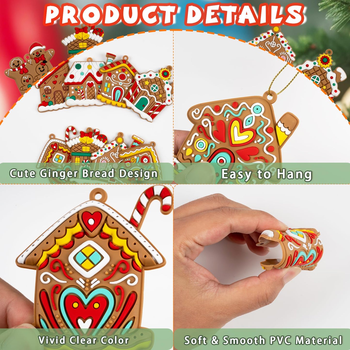 Gingerbread House Ornaments Christmas Tree Decoration - 12pcs Gingerbread House Christmas Decorations Hanging Ornaments for Holiday Xmas Tree Home Decor