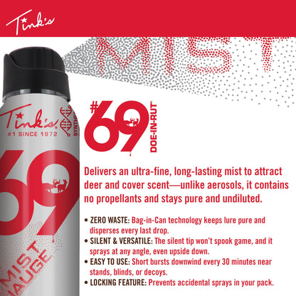 TINK'S Synthetic #69 Doe-in-Rut Estrous Urine Spray Mist Deer Attractant for Hunting (3 oz Can) - Superior & Long Lasting Doe Estrus Hunting Scents - Hunting Lure/Attractant