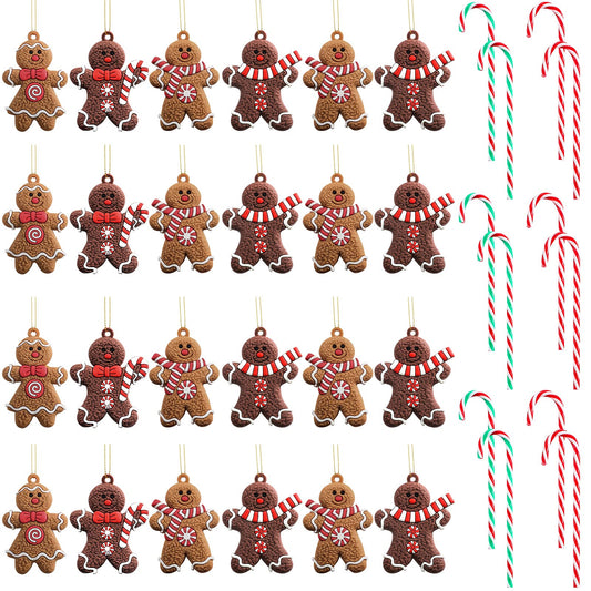 Zhanmai 36 Pcs Gingerbread Man Ornaments for Christmas Tree Hanging Christmas Candy Cane Decorations for Xmas Tree Home Holiday Party Decor (Classic Color)