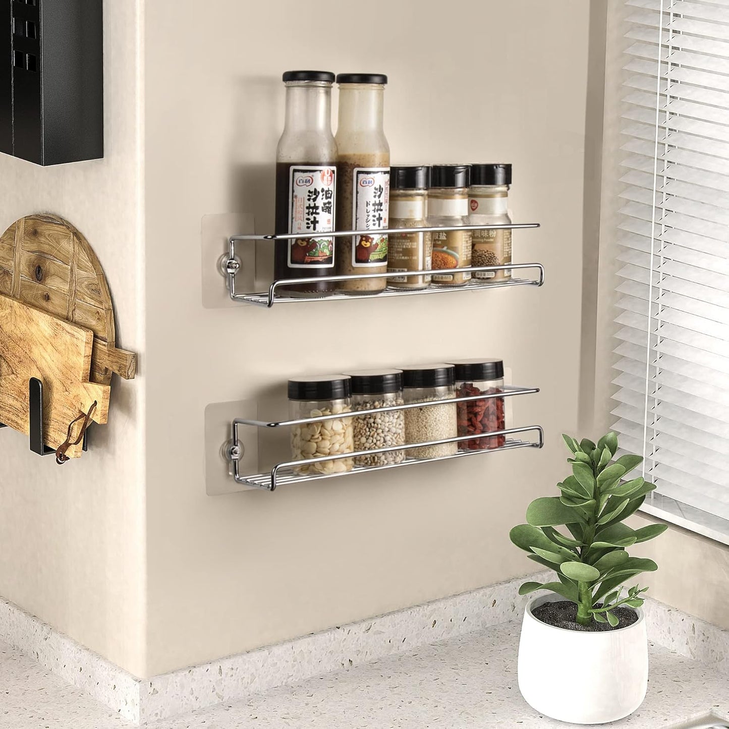 Lonian Spice Rack Organiser, 2-Tier Spice Shelf Storage Racks Wall Mounted for Kitchen Cabinet Pantry Door