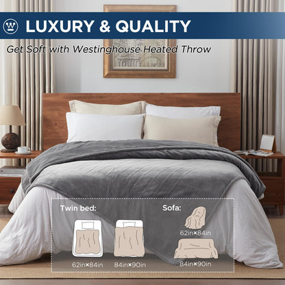 Westinghouse Electric Blanket Heated Throw, Super Cozy Soft Flannel 50"" x 60"" Heated Throw with 6 Fast Heating Levels & 2-10 Auto-Off, Machine Washable, ETL&FCC Certification, Navy Blue