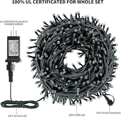 XTF2015 Christmas String Lights, 105ft 300 LED Christmas Lights 8 Modes Memory Function & Timer- UL Certified - Outdoor Indoor Christma s Fairy Lights for Tree, Garden, Party, Wedding(Red + Green)