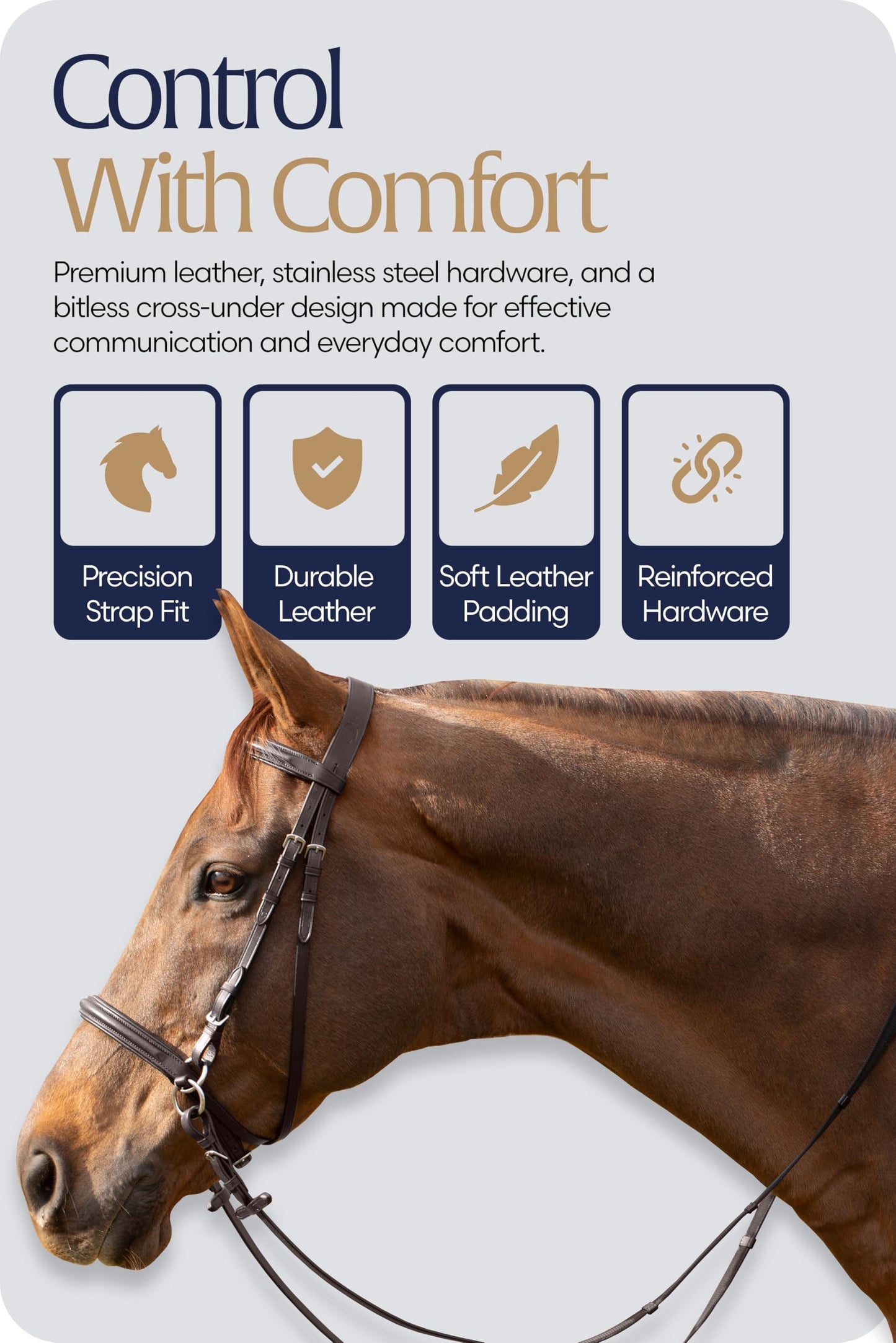 Equinavia Saga Cross-Under English Bitless Bridle for Horses | Reins Included - Chocolate Brown - Cob