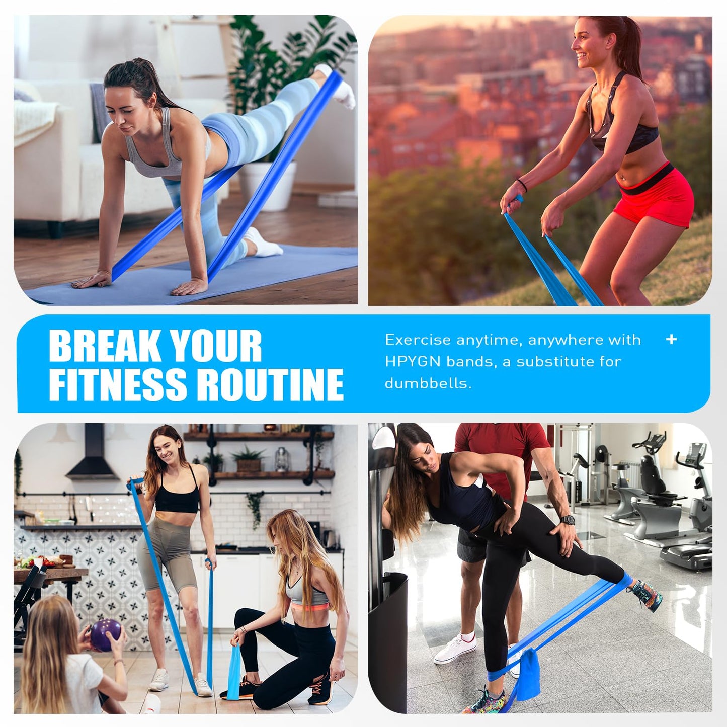 Resistance Bands, Exercise Bands, Physical Therapy Bands for Strength Training, Yoga, Pilates, Stretch Elastic Band with Different Strengths, Workout Bands for Home Gym
