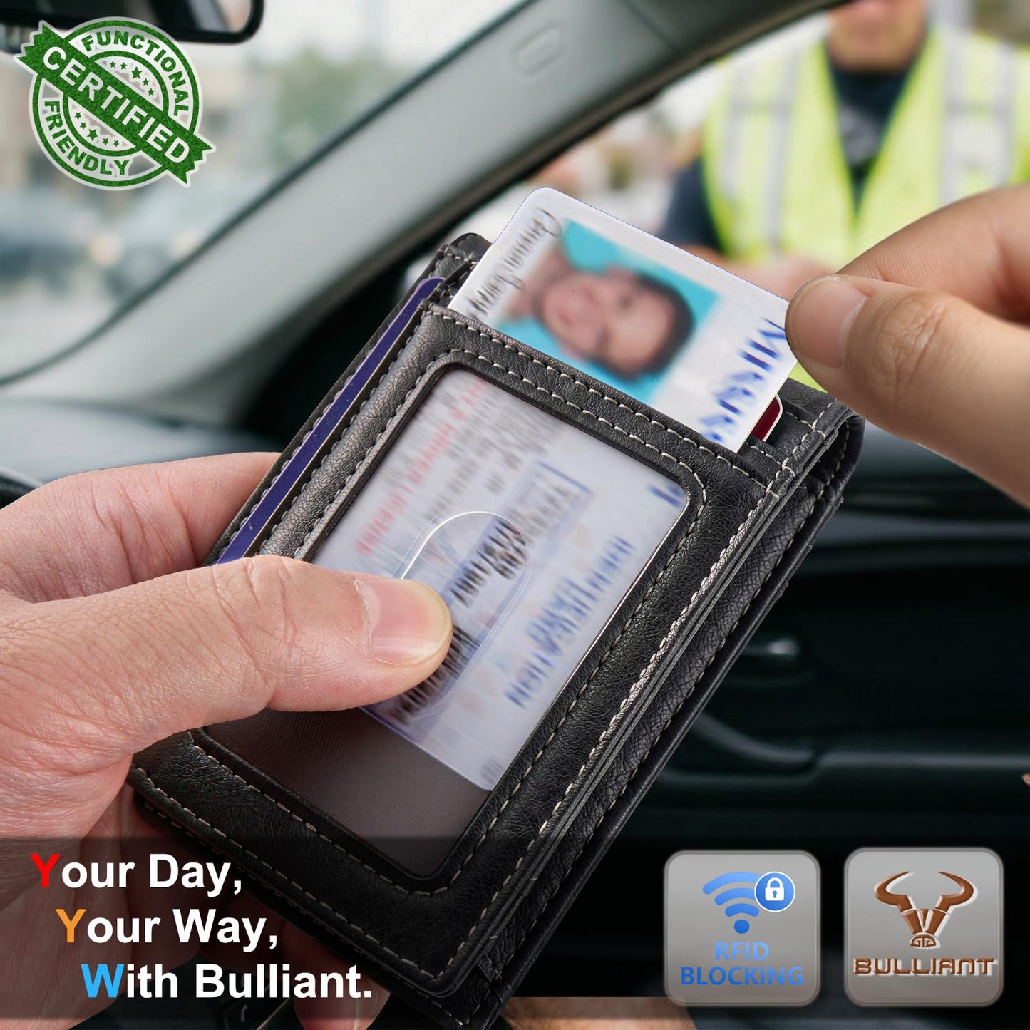 BULLIANT Men Wallet,Magnetic Slim Wallet 10 cards Build-in Bill Folder ID Windows RFID Blocking