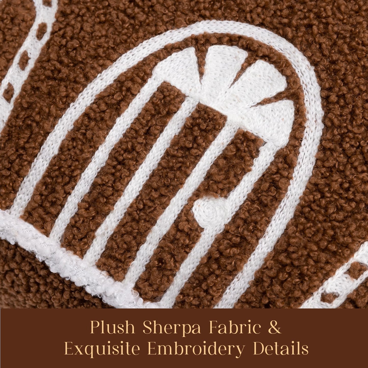 Phantoscope Gingerbread House Merry Christmas Throw Pillow, Plush Faux Rabbit Fur Roof Embroidered Teddy Gingerbread House Shaped Pillows Xmas Decorative Cushion Pillows, Coffee, 12 x 13 inches