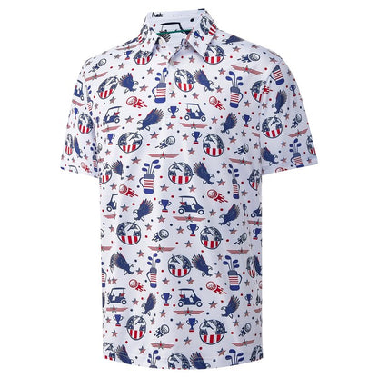 Golf Shirts for Men Dry Fit Moisture Wicking Golf American Flag Casual Print Collared Mens Golf Polo Shirts for Men's Short Sleeve Golfing Polos for Men, XL