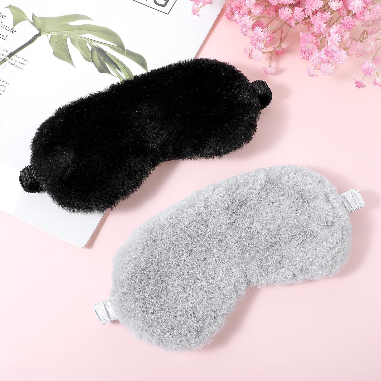 2 Pack Plush Sleeping Eye Mask Soft Plush Eye Mask Fuffy Eye Cover Comfortable Sleep Mask Blindfold Rainbow Faux Fur Eye Shade for Women, Men and Kids Travel Nap Sleeping 565488_2_3pL1H9vJ3