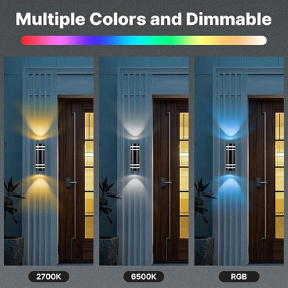 RGB Up and Down Lights Outdoor Wall Lights 4 Packs, Smart Color Changing Outdoor Wall Sconce WiFi Voice & App Control,Aluminum Waterproof Exterior Lights for Porch Compatible with Alexa