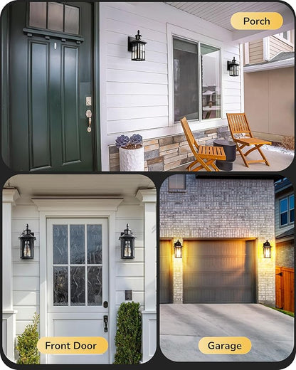 EDISHINE Motion Sensor Outdoor Wall Light, Dusk to Dawn Front Porch Light Fixture, Outdoor Wall Sconce with Clear Glass, Black Exterior Wall Lantern for Door, Garage, Patio, House