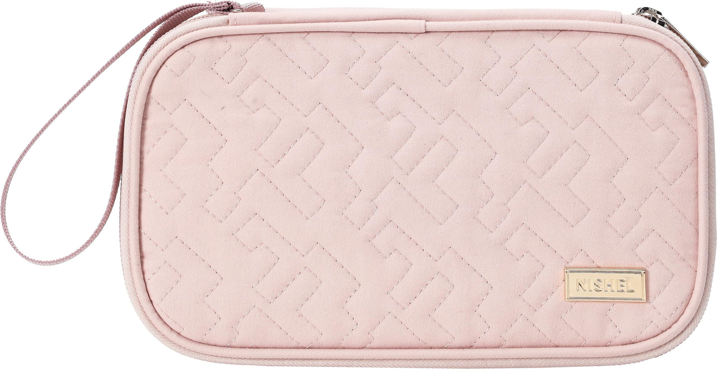 NISHEL Travel Cord Organizer Case, Double Layers Tech Electronic Bag, Essentials for Charger, Cable, Phone, Flash drive, Pink