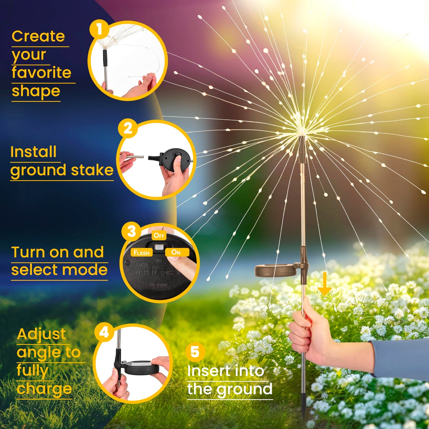 GIGALUMI Garden Outdoor Decor Lights 120LED 2Pack, Solar Garden Lights for Yard Outside Fairy Decorative,Solar Powered for Yard Pathway Flowerbed Planter Balcony Patio 4th of July Decor（Warm White）