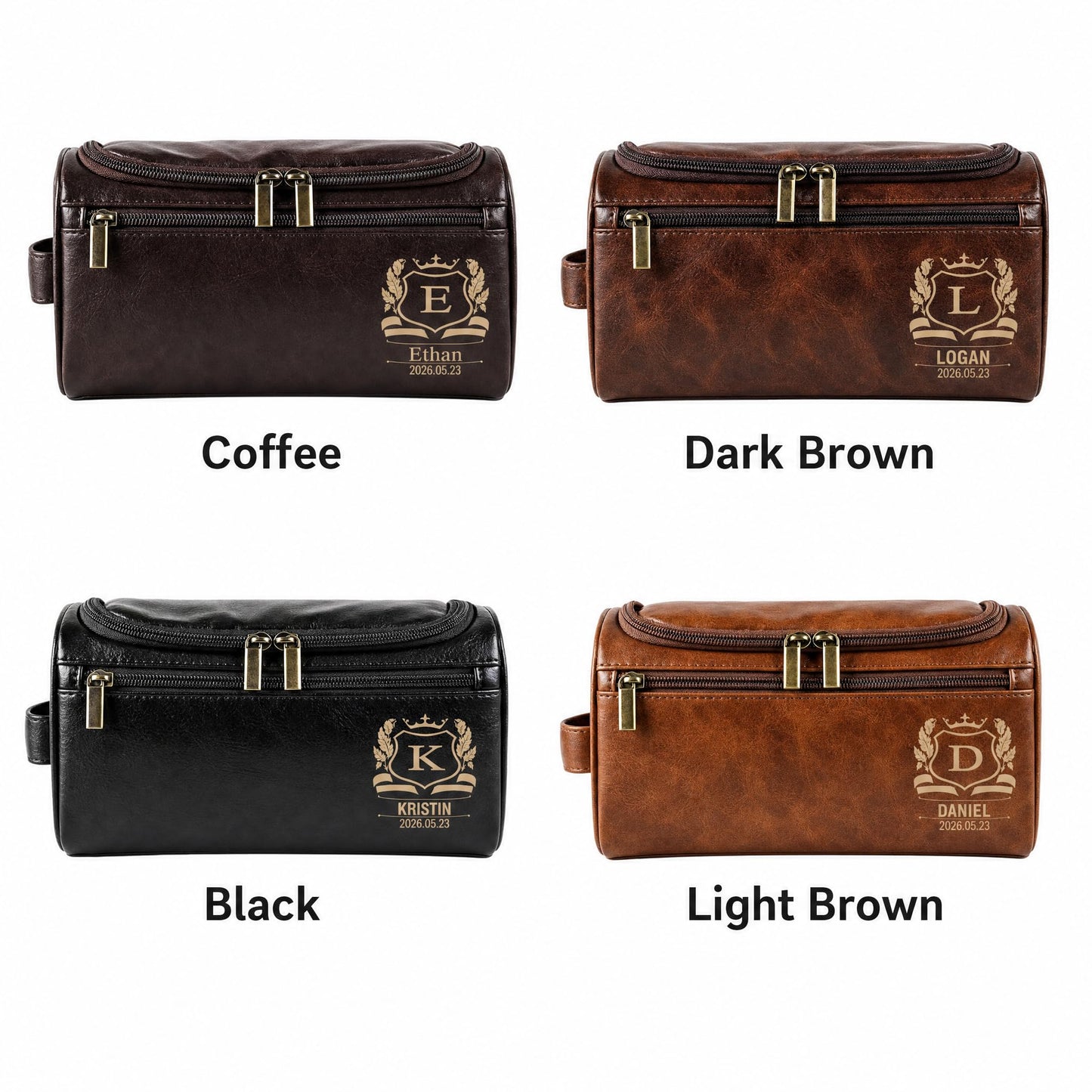 VBAIFAyy Personalized Leather Toiletry Bag for Men, Custom Engraved Hanging Dopp Kit with Name, Waterproof Travel Shaving Organizer, Durable Multi-Pocket Gift for Dad Husband Uncle Groomsmen Christmas