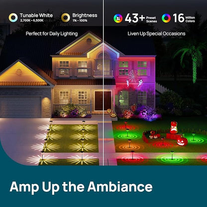 Linkind Smart Solar Pathway Lights SP6C, APP Control Solar Lights Outdoor Waterproof with 5 Swappable Lenses Landscape Lighting, Color Changing Garden Decor for Yard, Patio, Driveway(2 Pack)