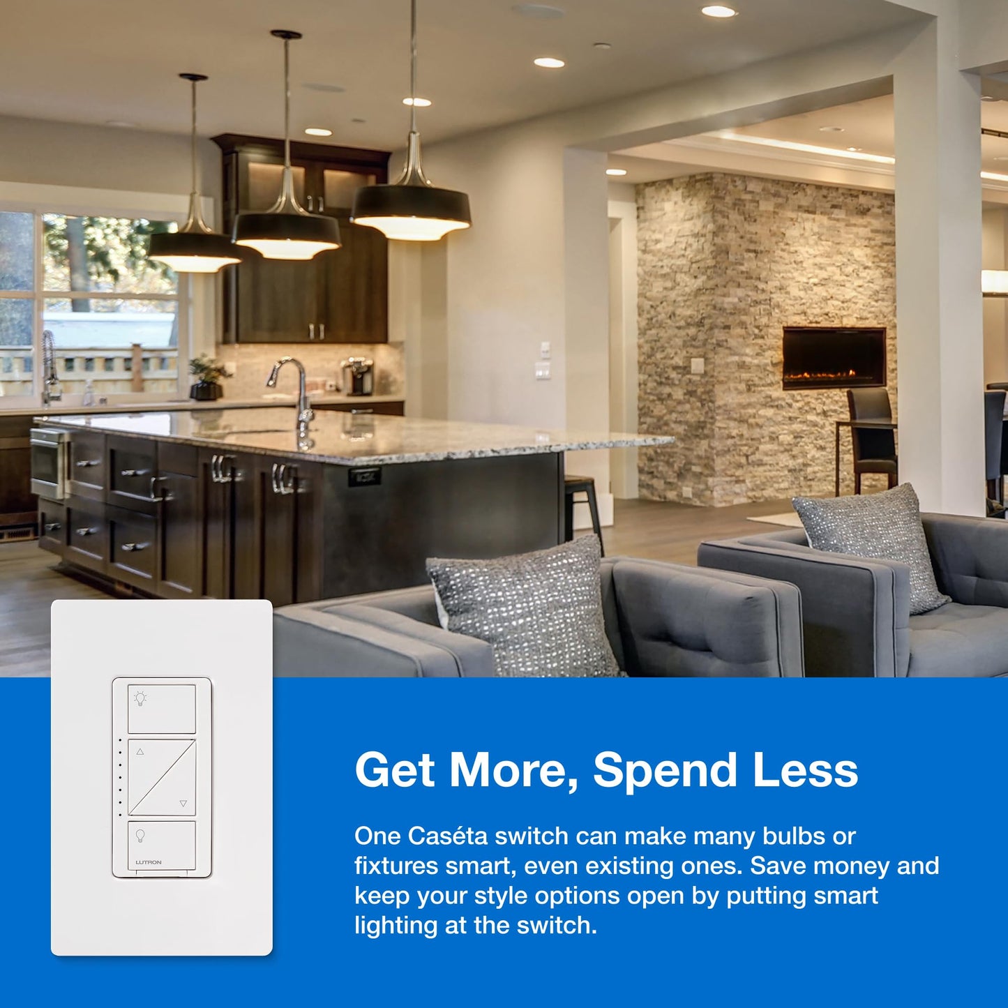 Lutron Caseta Original Smart Dimmer Switch Kit w/ Hub, with Pico Remote, Wallmount Bracket, & Smart Hub, Works with Alexa, Apple Home, Google Home, 3 Way, 150W, No Neutral Req, P-BDG-PKG1W-A