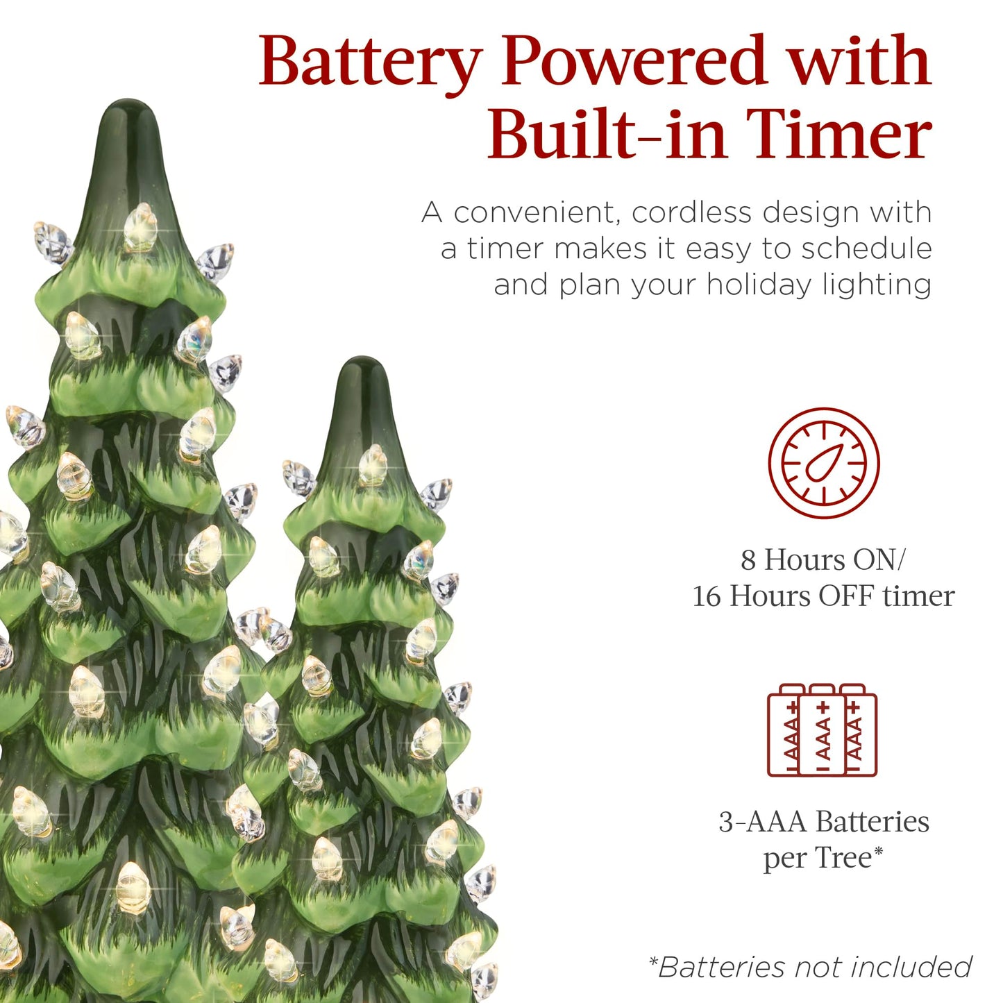 Best Choice Products Set of 3 Ceramic Christmas Trees, Pre-Lit Hand-Painted Tabletop Holiday Decoration w/Warm White Bulbs LED Lights – Green