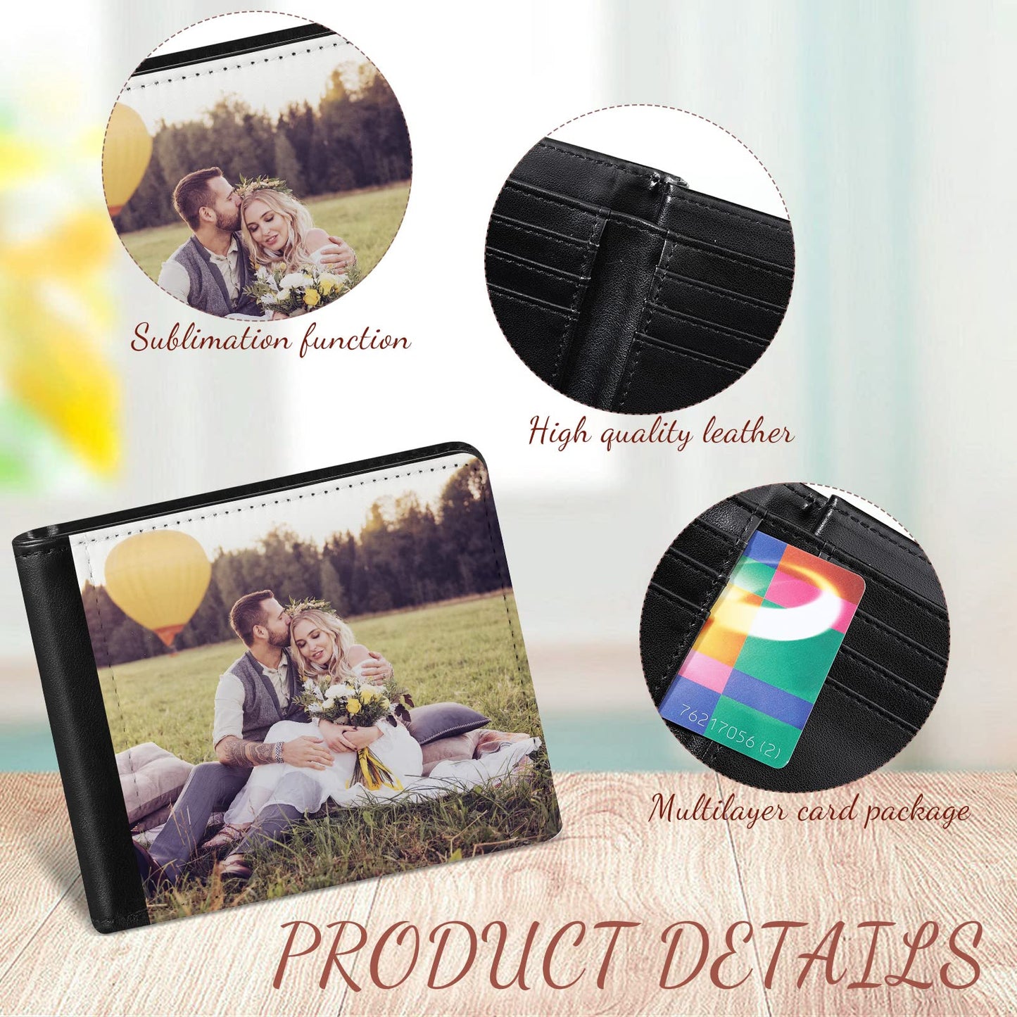 LEIFIDE 4 Pcs Sublimation Wallet Blanks for Men Heat Transfer Wallet Blank Sublimation Single Sided DIY Purse Slim PU Leather Bag with ID Windows Card Slots for Father's Day Gift Travel Work