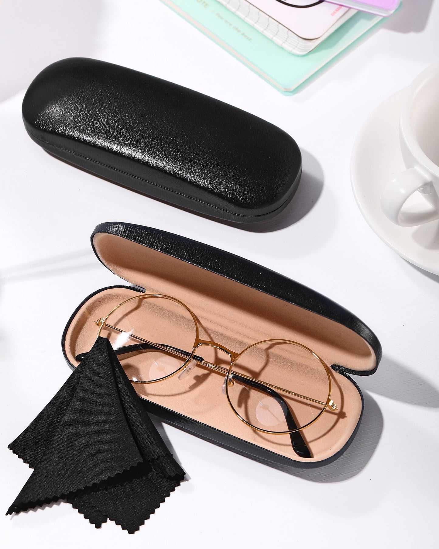 Flutesan 18 Pieces Hard Shell Sunglasses Case Eyeglasses Cases Pocket Glasses Box with Cleaning Cloth (Black)