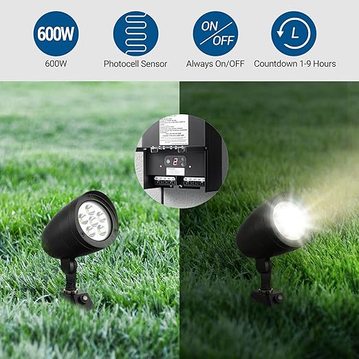 DEWENWILS 600W Low Voltage Landscape Transformer, Outdoor Weatherproof Transformer with Timer and Photocell Sensor, 120V AC to 12V/13V/14V/15V AC for LED Lighting, Walkway Light, cULus Listed