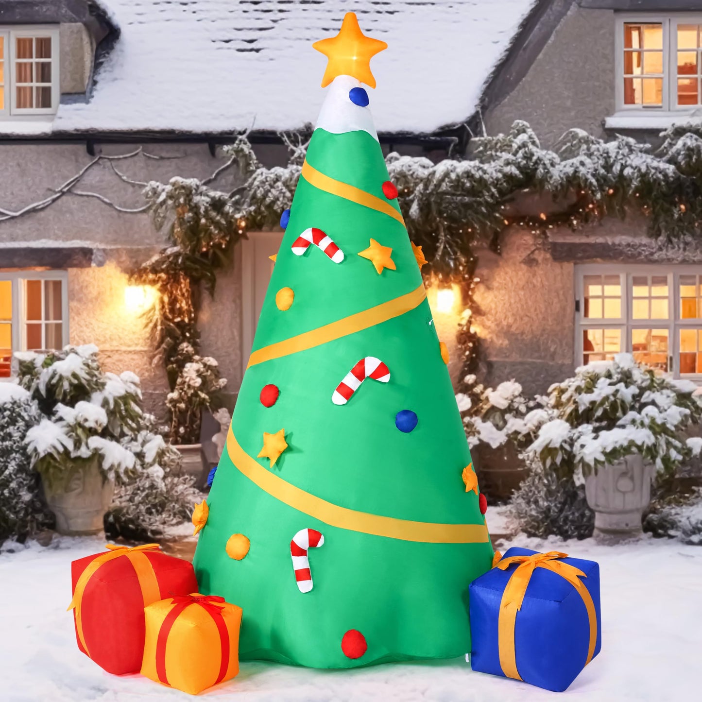 Joiedomi 8 FT Tall Christmas Inflatables Tree Decoration, Lighted Giant Christmas Tree with Build-in Projection Blow Up Self-Inflatables for Xmas Party Indoor, Outdoor, Yard, Garden, Lawn Décor