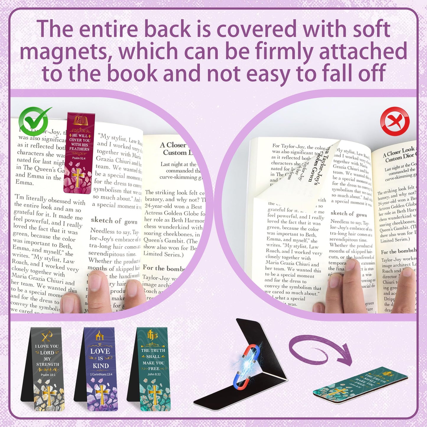 96Pack Magnetic Bookmarks Bible Bookmark Christian Bookmarks Bulk Book Marks for Reading Women Men Adults Kids Book Lovers Gifts, Cute Personalized Religious Magnet Bookmark Clips (Christian)