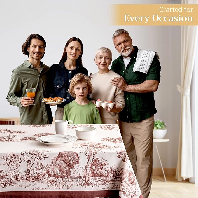 Maison d' Hermine Table Cloth Rectangle Table 100% Cotton 70 x 120 Inches Fall Tablecloth Reusable Everyday Use for Thanksgiving Christmas Decorations Dining Farmhouse Party (Holy Jouy - Brown)