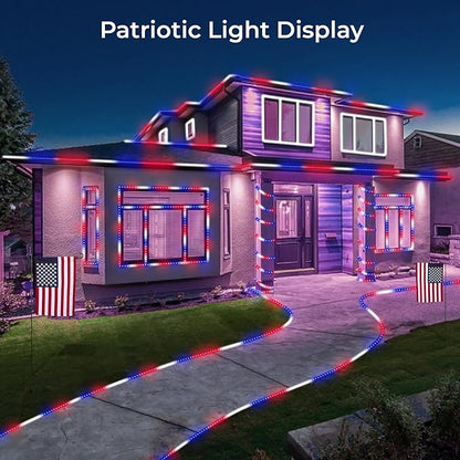 WYZworks 3312LEDs, 300ft LED USA Patriotic American Red White Blue Outside Rope Lights, Outdoor ETL Certified Waterproof Permanent 360 Degree Light, Flexible Tube, Connectable, Palm Tree Exterior