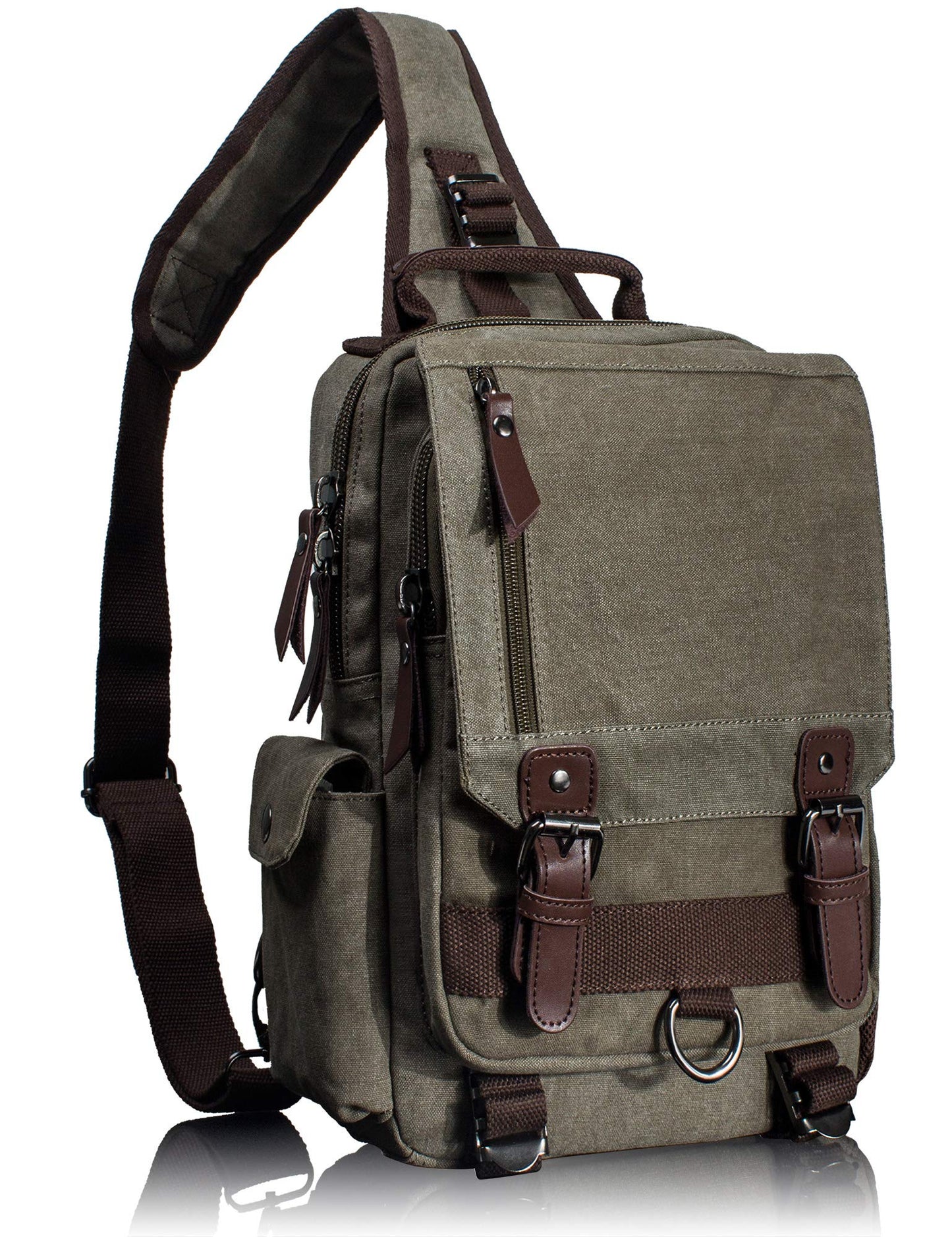 Leaper Retro Crossbody Bag Sling Bag Canvas Messenger Bag for Men Women Shoulder Bag Crossbody Handbags Satchel Army Green, L