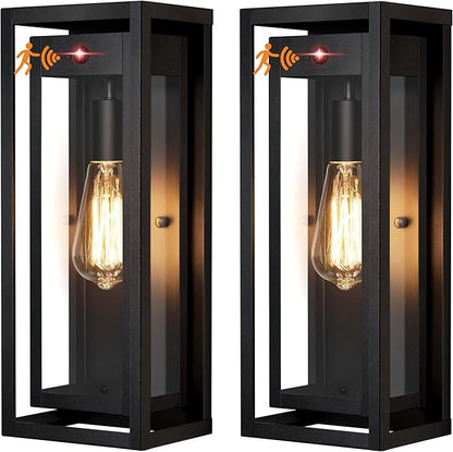 15" Motion Sensor Outdoor Wall Lights, 2 Pack Large Dusk to Dawn Outdoor Lights, 3 Lighting Modes Waterproof Anti-Rust Wall Sconces, Exterior Lighting Fixtures for Front Door, Porch, Garage