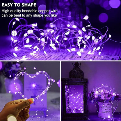 pozzolanas 12 Pack Purple Fairy Lights Battery Operated 3 Modes 7FT 20 LED Waterproof String Lights Twinkle Silver Wire for Mason Jars Wedding Christmas Halloween Party Decor (12, Purple)