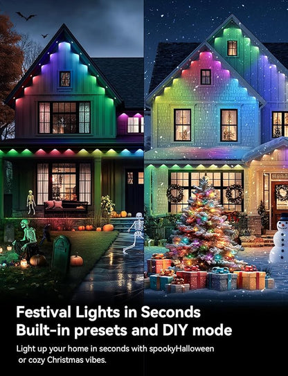 Permanent Outdoor Lights for Halloween, RGB+IC Smart Outdoor Lights for House, 150ft with 75 LED, IP67 Waterproof LED Lights for Halloween Christmas Decorations, Work with Remote, APP