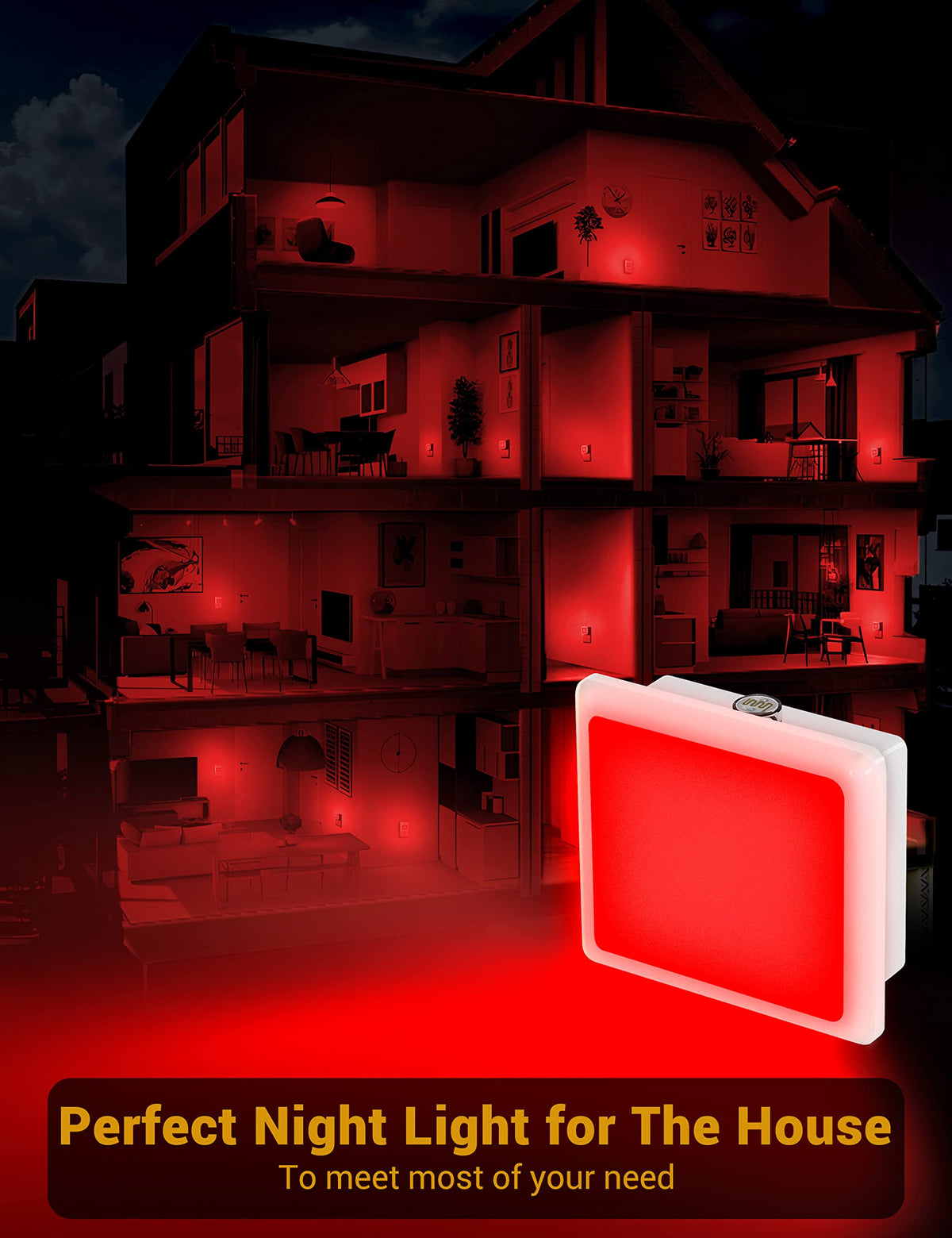 Red Night Light,JandCase Red NightLight[2 Pack],0.3W LED Night Light with Auto Light Sensor,Night Lamp Plug into Wall for Bedroom,Corridor,Hallway,Non-dimmable