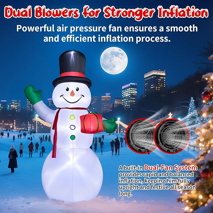 Dawdix 15FT Christmas Decor Inflatable Snowman, Blow Up Yard Decor Snowman with LED Lights & Magic Hat, Winter Outside Decorations for Yard Garden Patio Lawn Holiday Xmas Party Garden, for Him, Her