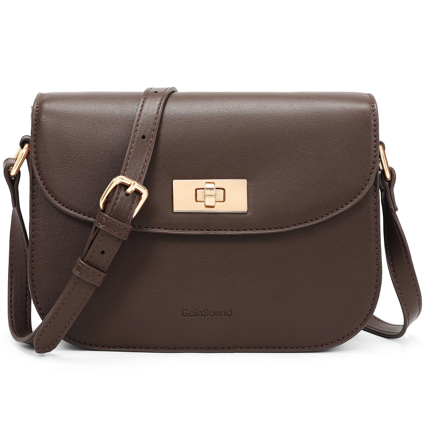 Goinsound Small Shoulder Bag for Women Vegan Leather Crossbody Bag Trendy Clutch Purse With Long Adjustable Strap, Coffee