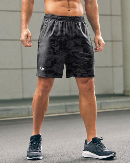 G Gradual Men's Athletic Running Shorts with Zipper Pockets Quick Dry 7"/ 5"/ 9" Workout Gym Shorts for Basketball Hiking(Grey Camo,7S)