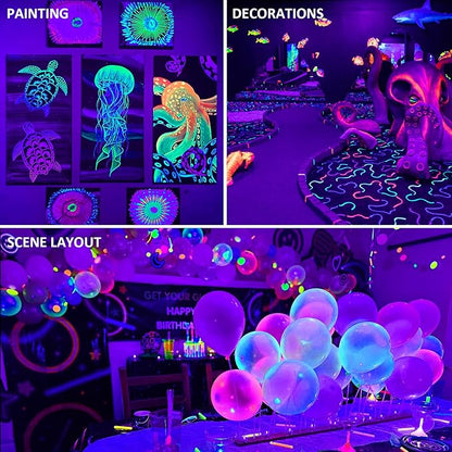 30W Black Lights, 4 Pack LED Blacklight Flood Light with Plug, IP66 Waterproof Black Lights for Glow Party, Glow in The Dark, Stage Lighting, Body Paint, Fluorescent Poster, Neon Glow
