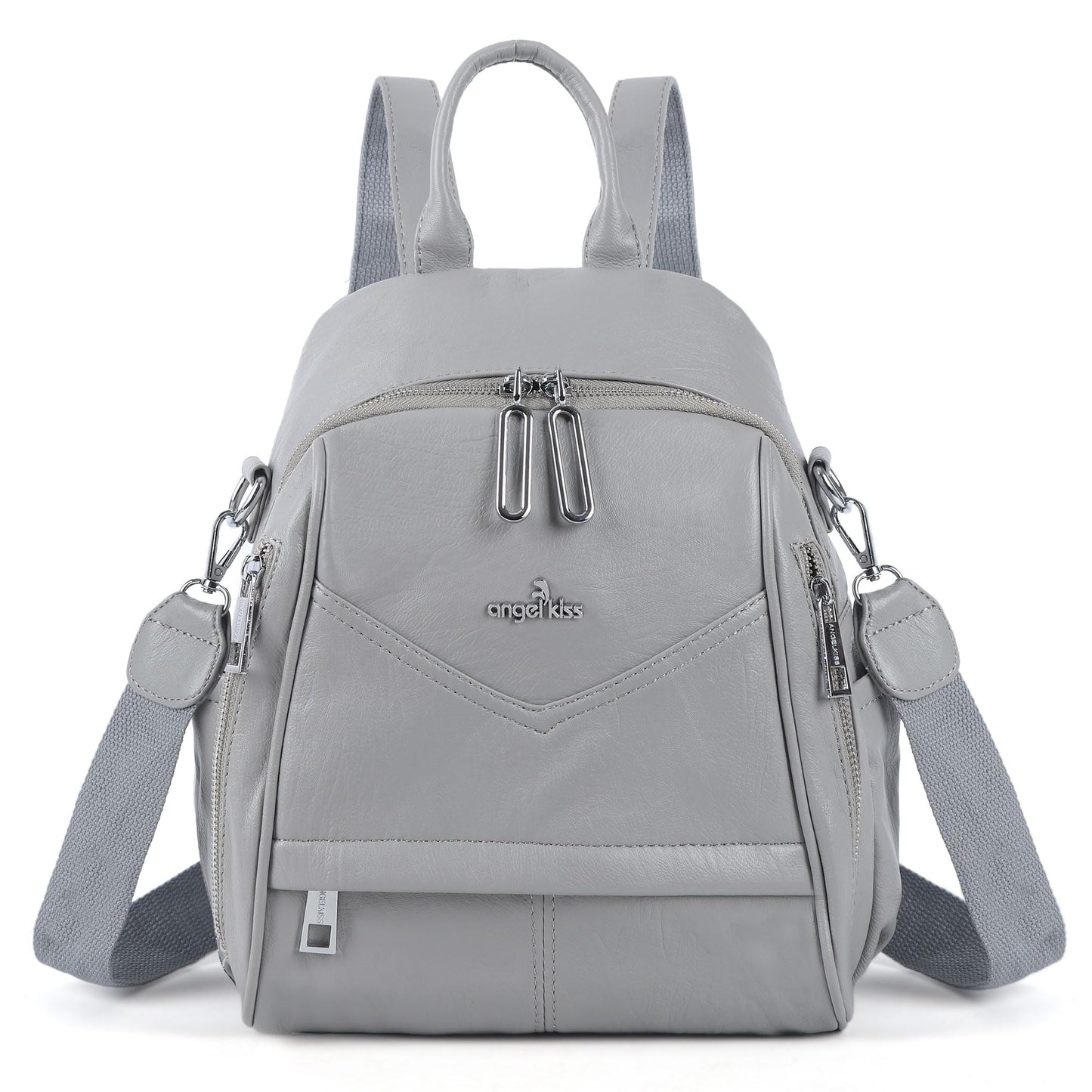 Angel Kiss Small Backpack Purse for Women,Soft Vegan Leather Roomy Backpacks,Designer Ladies Shoulder Backpack Fashion Handbag with Removable Strap,Grey